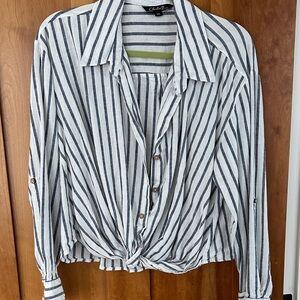 Charlie B navy  and White Striped Women's Top